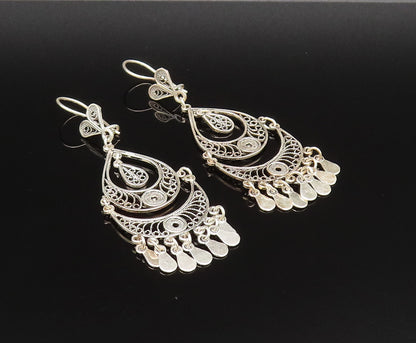 925 Silver  Vintage Twisted Rope Pear Shaped Disc Boho Style Earrings  EG12058
