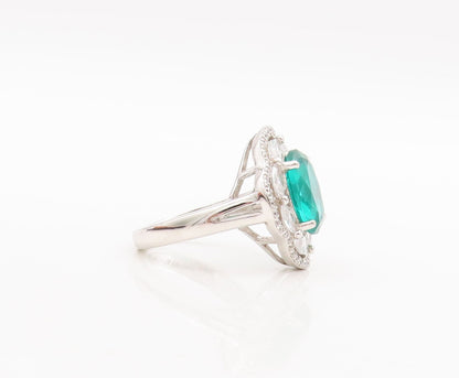 925 Sterling Silver Vintage Ring Floral Carved Aquamarine & CZ  Sz 7.5  RG29287