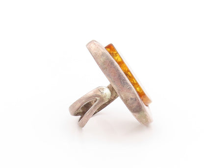 925 Sterling Silver Vintage Ring POLAND Designer Honey Amber  Sz 10  RG32780