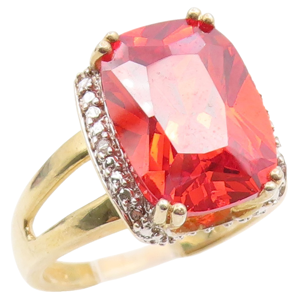925 Sterling Silver Vintage Ring Gold Plated Ruby Halo CZ Band  Sz 7.5  RG36537