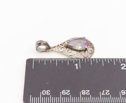 925 Sterling Silver Vintage Pendant Mystic Topaz Swirly Teardrop Charm  PT25315