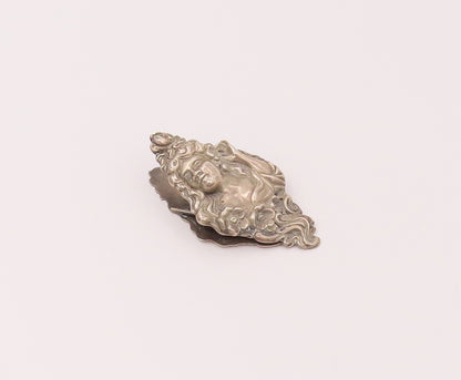 925 Sterling Silver Vintage Antique Girl Swirly Flowers Cloth Holder Pin TR3482