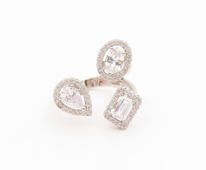 925 Sterling Silver Vintage Ring Multi Shape CZ Halo Open Band  Sz 5.5  RG35521