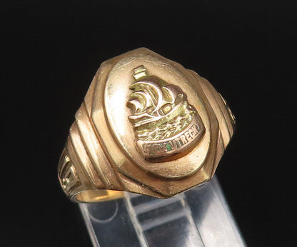 10K GOLD  Vintage Antique 1943 New Utrecht Sailboat Signet Ring Sz 7  GR546