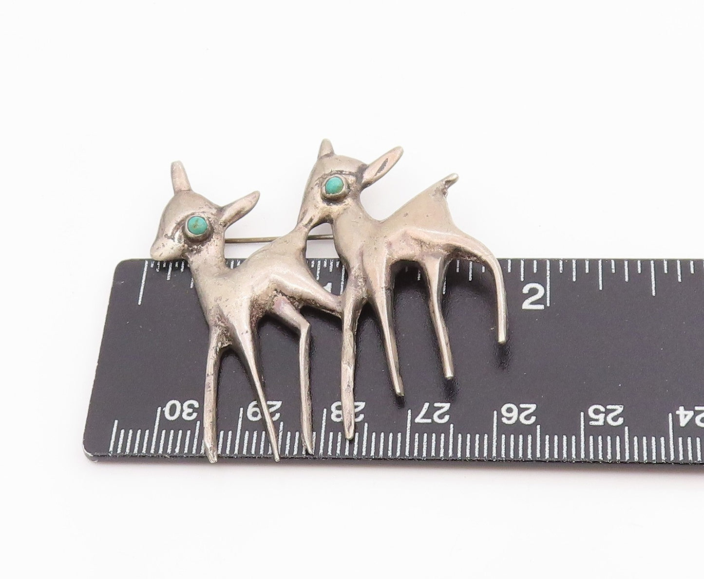925 Sterling Silver Vintage Brooch Pin MEXICO Antique Turquoise Deer  BP12188