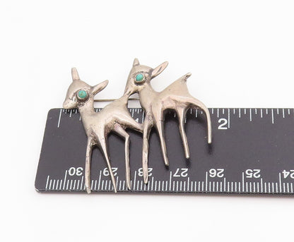 925 Sterling Silver Vintage Brooch Pin MEXICO Antique Turquoise Deer  BP12188