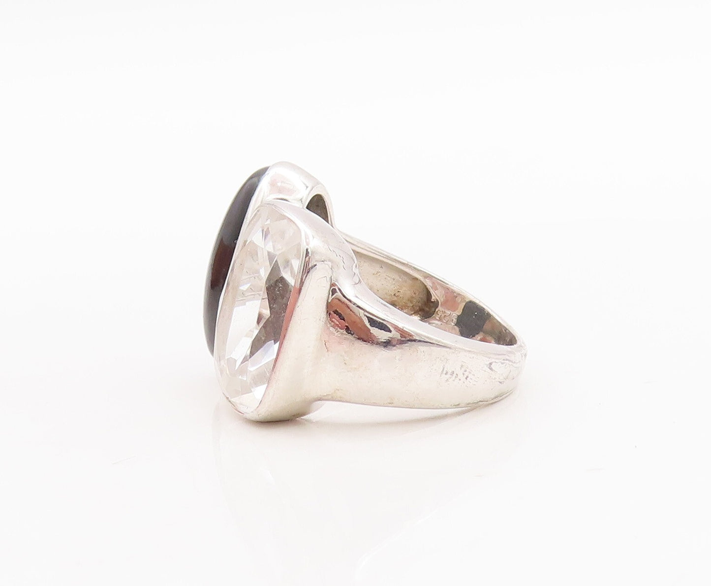 925 Sterling Silver Vintage Ring Oval Onyx Rectangle Topaz  Sz 7  RG29180
