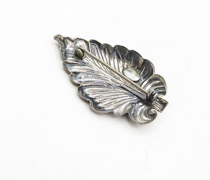 JEWEL ART 925 Sterling Silver  Vintage Dark Tone Floral Leaf Brooch Pin BP3199