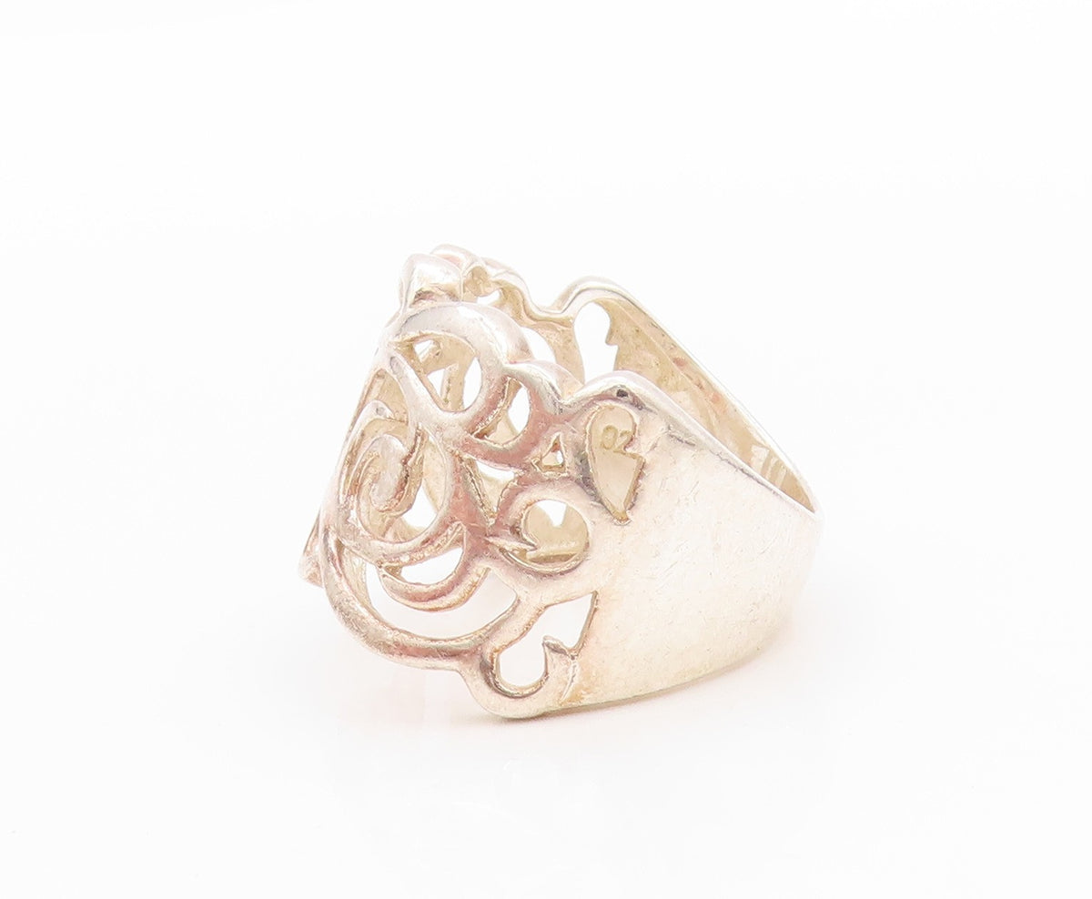 925 Sterling Silver Vintage Ring Modernist Swirly Design Cutout  Sz 7  RG33408