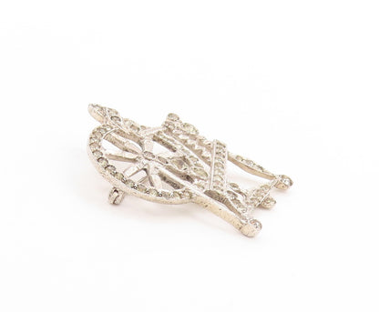 925 Sterling Silver Vintage Brooch Sparkling CZ Spinning Wheel Design  BP11948