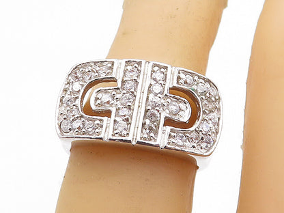 925 Sterling Silver  White Topaz Shiny Square Dome Band Ring Sz 6  RG6379