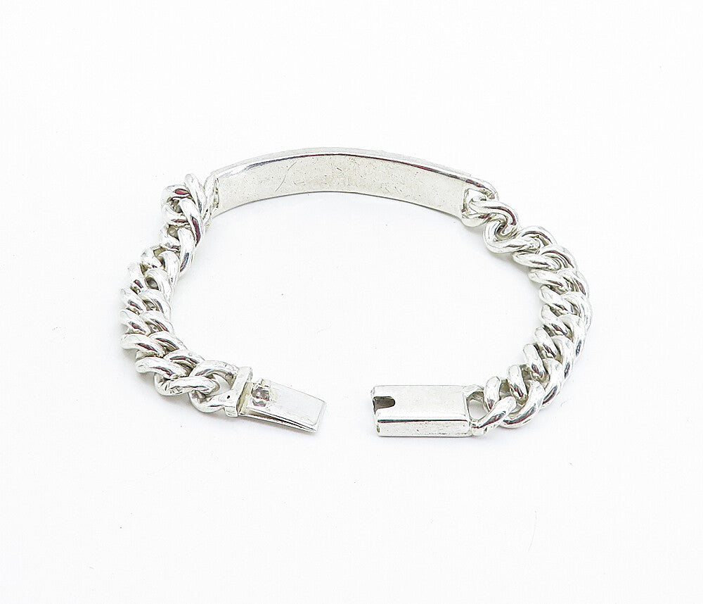 MEXICO 925 Sterling Silver  Vintage Love Heart Bar Curb Chain Bracelet  BT2734