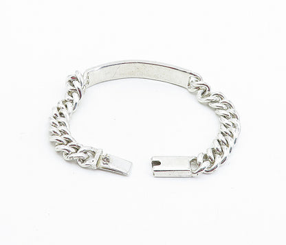 MEXICO 925 Sterling Silver  Vintage Love Heart Bar Curb Chain Bracelet  BT2734