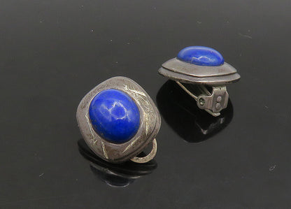 EUROPEAN 925 Silver  Vintage Cabochon Lapis Lazuli Non Pierce Earrings EG11423