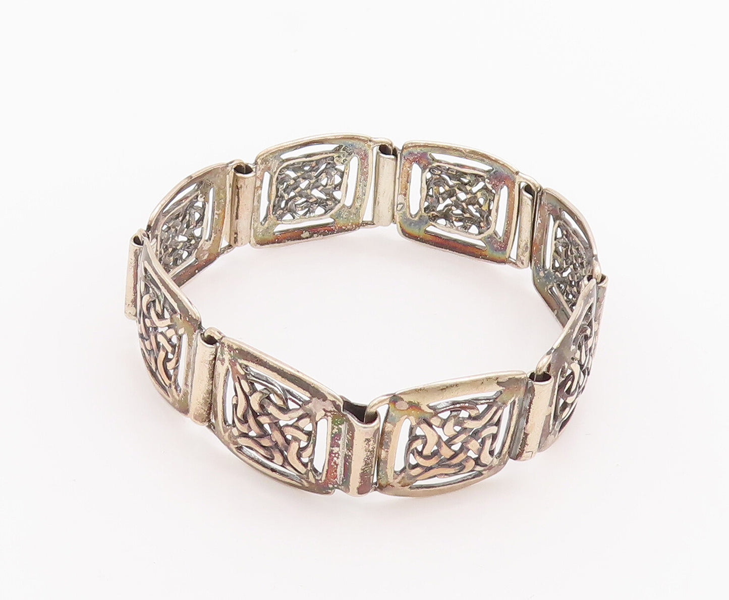 925 Sterling Silver Vintage Bracelet Celtic Knot Cutout Frames Linked  BT10329