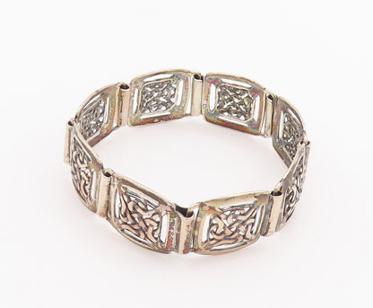 925 Sterling Silver Vintage Bracelet Celtic Knot Cutout Frames Linked  BT10329