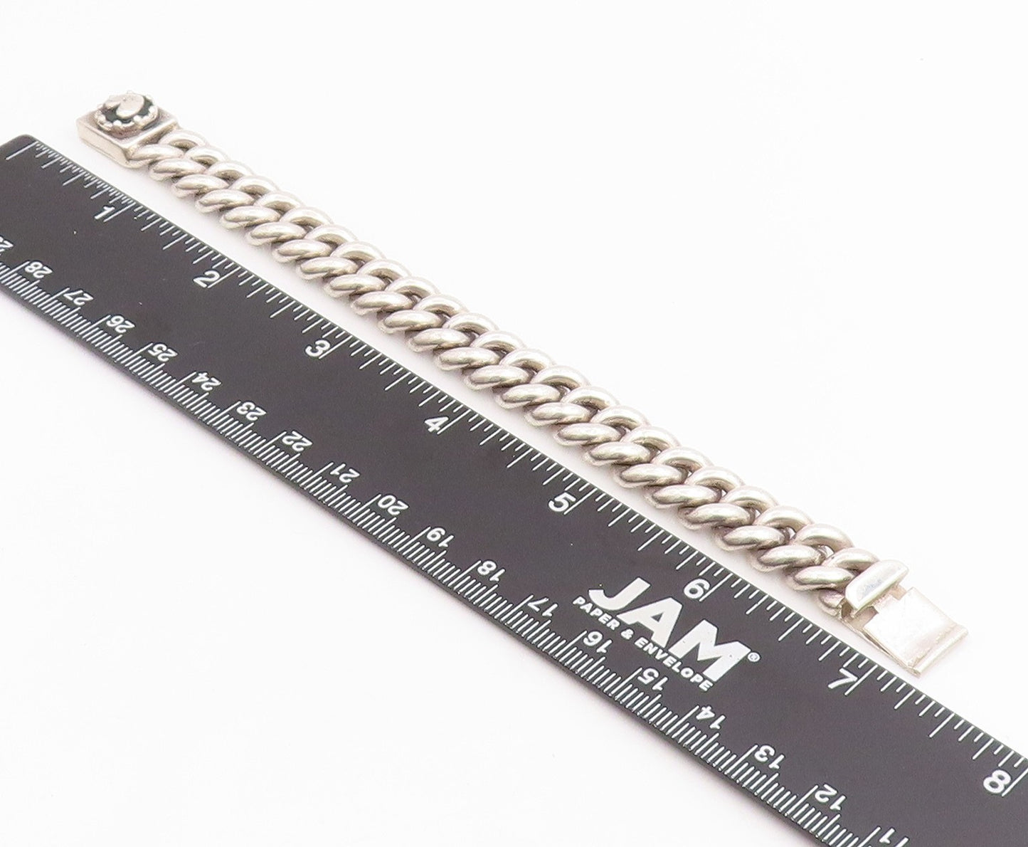 925 Sterling Silver Vintage Bracelet Chunky Love Heart Clasp Curb Chain  BT11816