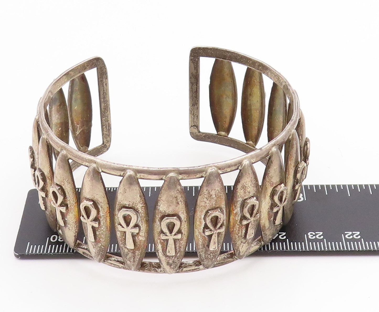 925 Sterling Silver Vintage Bracelet Egyptian Ankh Cross Symbol Cuff   BT11634