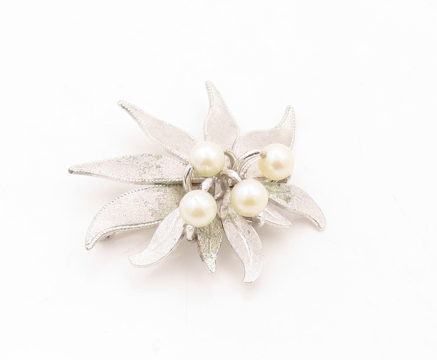 925 Sterling Silver Vintage Brooch Pin Designer Pearl Cutout Flower  BP11270