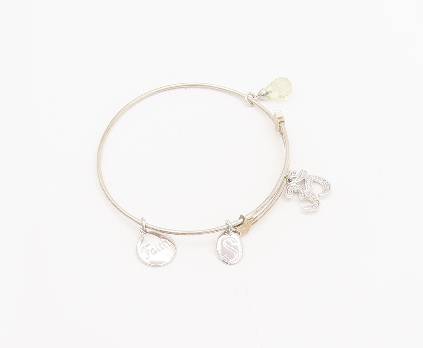 925 Sterling Silver  Vintage Dangling Religious CZ Om & Charms Bracelet BT9986