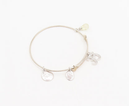 925 Sterling Silver  Vintage Dangling Religious CZ Om & Charms Bracelet BT9986