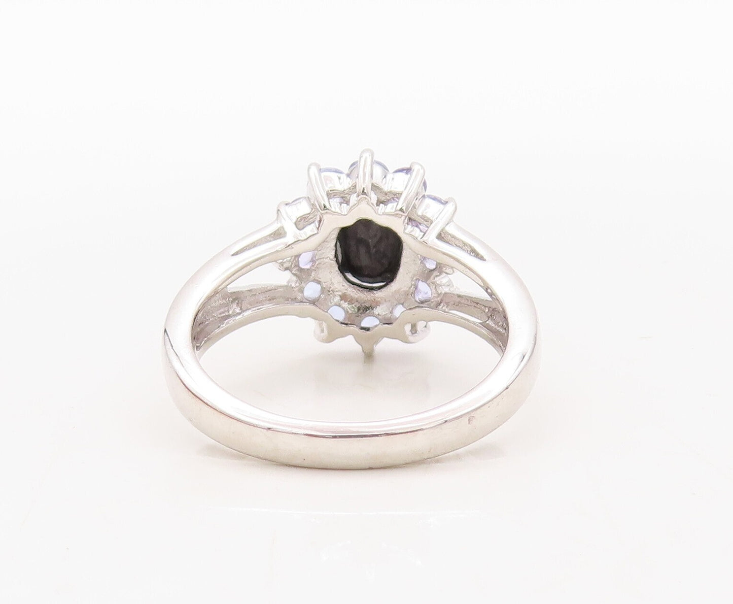 925 Sterling Silver Vintage Ring Oval Onyx Halo Tanzanite Inlay  Sz 7 RG31121
