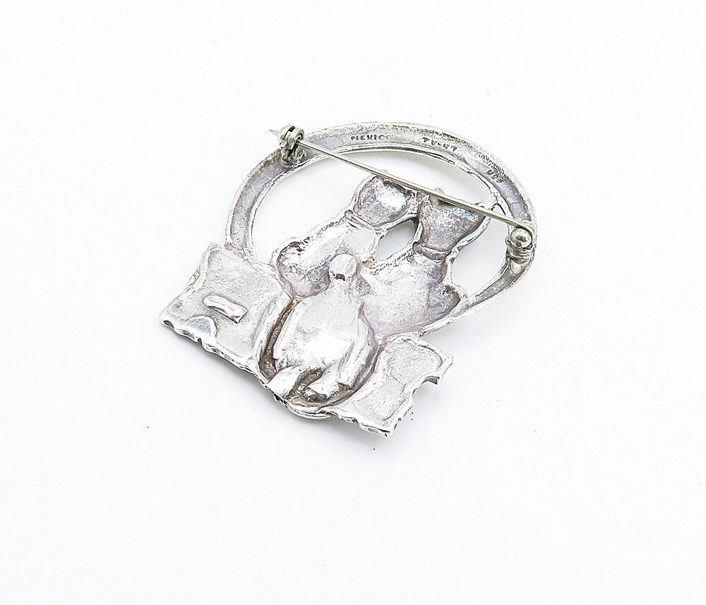 MEXICO 925 Sterling Silver  Vintage Sitting Cat Couple Brooch Pin  BP2634
