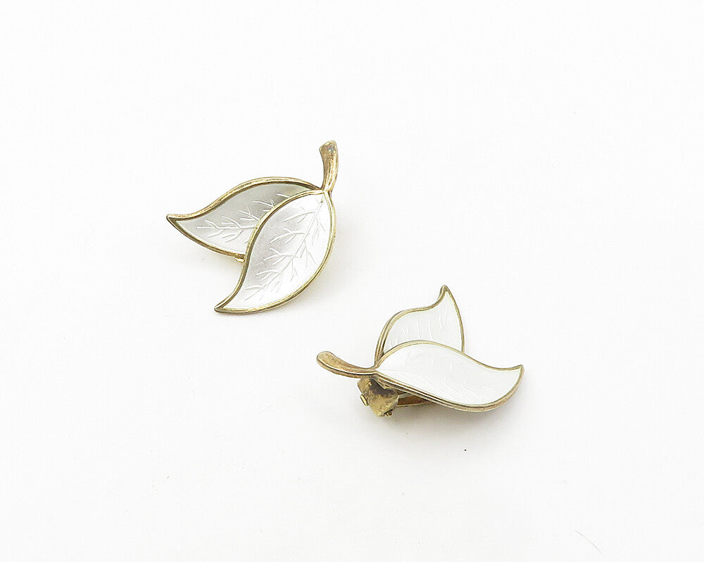MEKA DENMARK 925 Silver  Vintage Enamel Floral Leaf Non Pierce Earrings EG9241