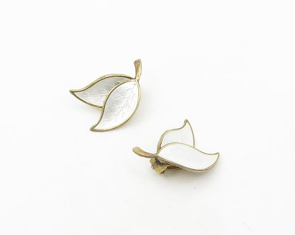 MEKA DENMARK 925 Silver  Vintage Enamel Floral Leaf Non Pierce Earrings EG9241