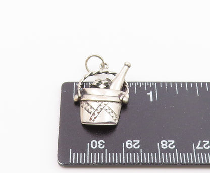 925 Sterling Silver  Vintage Champagne Bottle In Ice Bucket Pendant  PT20143