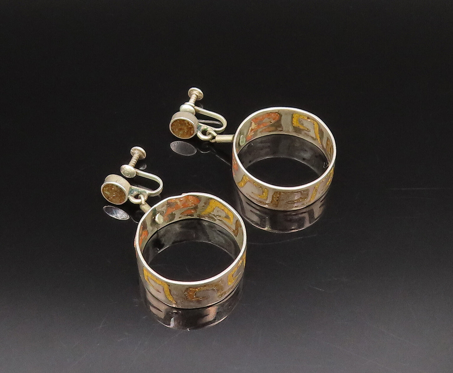 SARITASCO 925 Silver  Vintage Crushed Spiny Screw Back Dangle Earrings EG12238