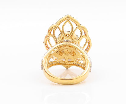 925 Sterling Silver Vintage Ring Gold Plated Designer Citrine & CZ  Sz 5 RG32321