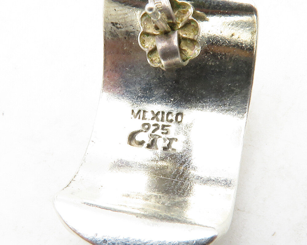 MEXICO 925 Sterling Silver  Vintage Shiny Hammered Curved Drop Earrings EG6815