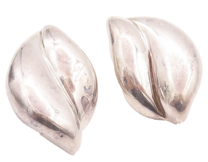 925 Sterling Silver Vintage Earrings Swirly Solid Carved Coffee Bean  EG12857