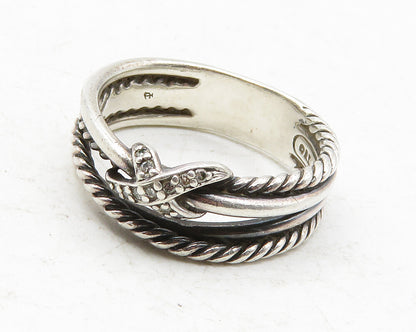 DAVID YURMAN 925 Sterling Silver Vintage Genuine Diamonds Band Ring Sz 7 RG12625
