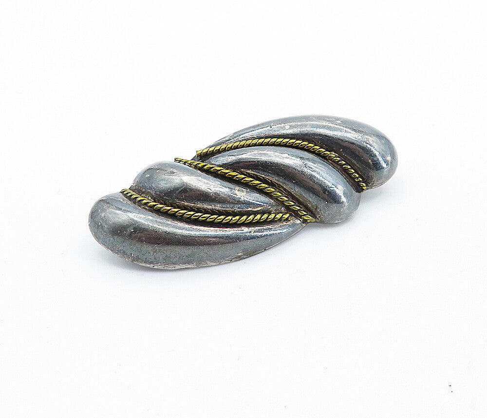 MEXICO 925 Sterling Silver  Vintage Oxidized Two Tone Twist Brooch Pin  BP2725