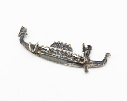 925 Sterling Silver  Vintage Man Rowing Gondola Boat Motif Brooch Pin  BP4232