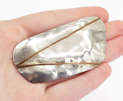 925 Sterling Silver  Vintage Modernist Two Tone Hammered Brooch Pin  BP2571