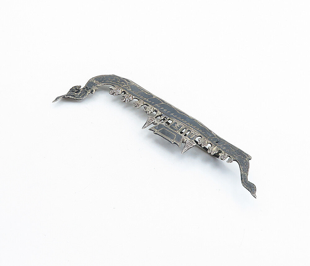 SIAM 925 Sterling Silver  Vintage Antique Niello Temple Brooch Pin  BP2170