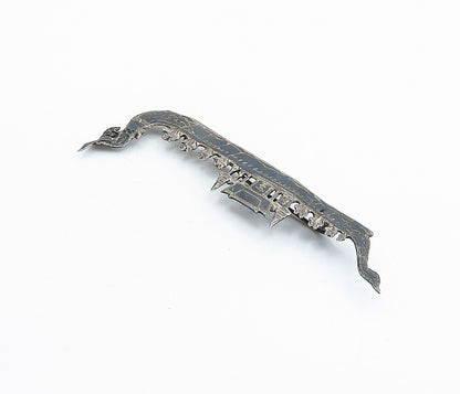 SIAM 925 Sterling Silver  Vintage Antique Niello Temple Brooch Pin  BP2170