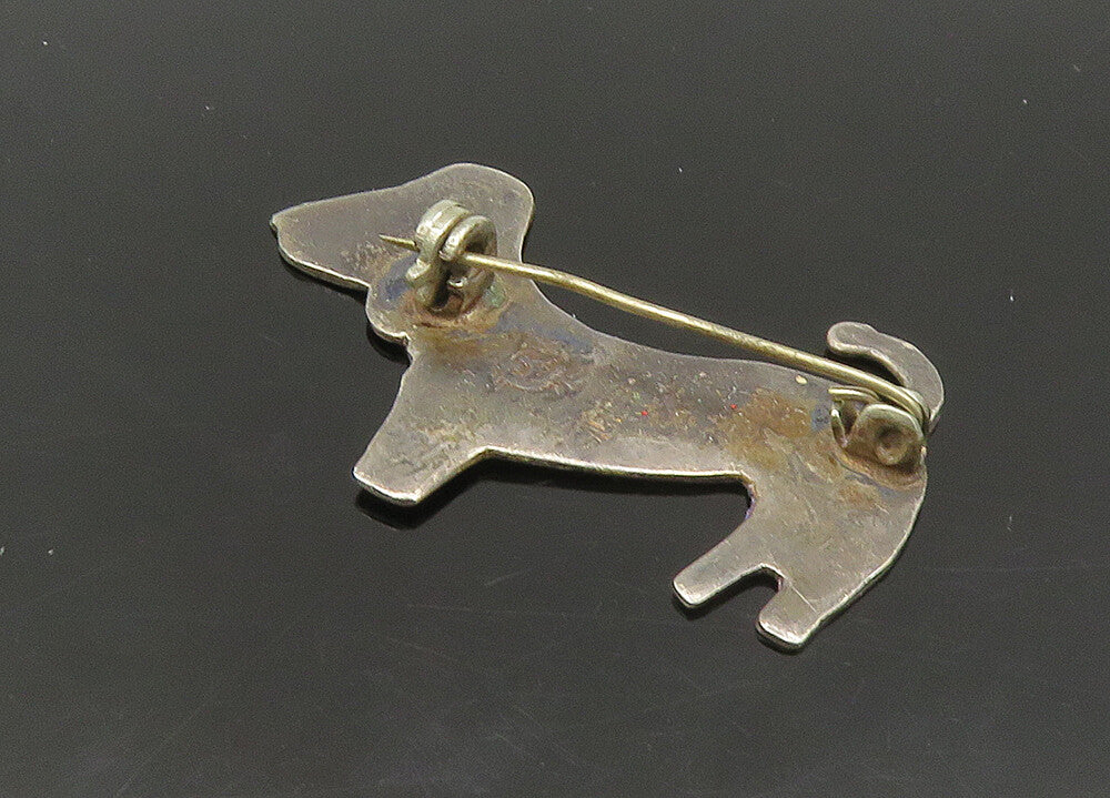 MEXICO 925 Sterling Silver  Vintage Abalone Shell Dog Motif Brooch Pin  BP8929