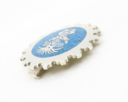 MEXICO 925 Sterling Silver  Vintage Crushed Turquoise Shiny Brooch Pin  BP5275