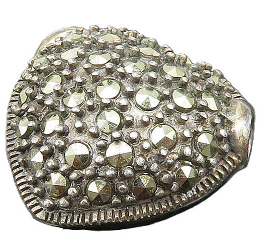 925 Sterling Silver  Vintage Marcasite Love Heart Slide Pendant  PT14796