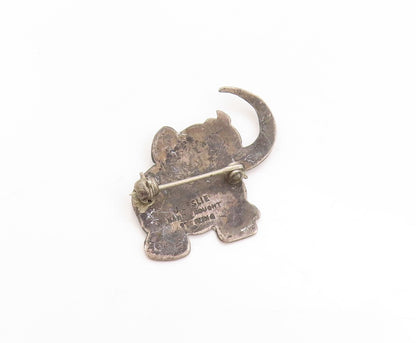 925 Sterling Silver Vintage Brooch J. LESLIE Etched Lucky Baby Elephant  BP11868