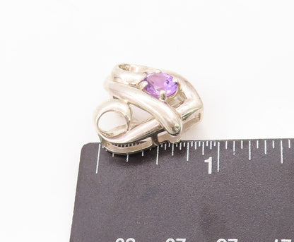 925 Sterling Silver Vintage Pendant Swirled Carved Amethyst Love Heart  PT23069