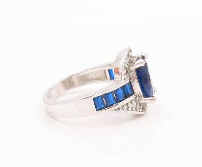 925 Sterling Silver Vintage Ring Sapphire & Topaz Statement Band  Sz 6  RG36239
