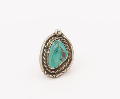 925 Sterling Silver Vintage Ring NAVAJO Turquoise Roped Carved  Sz 4.5  RG28384