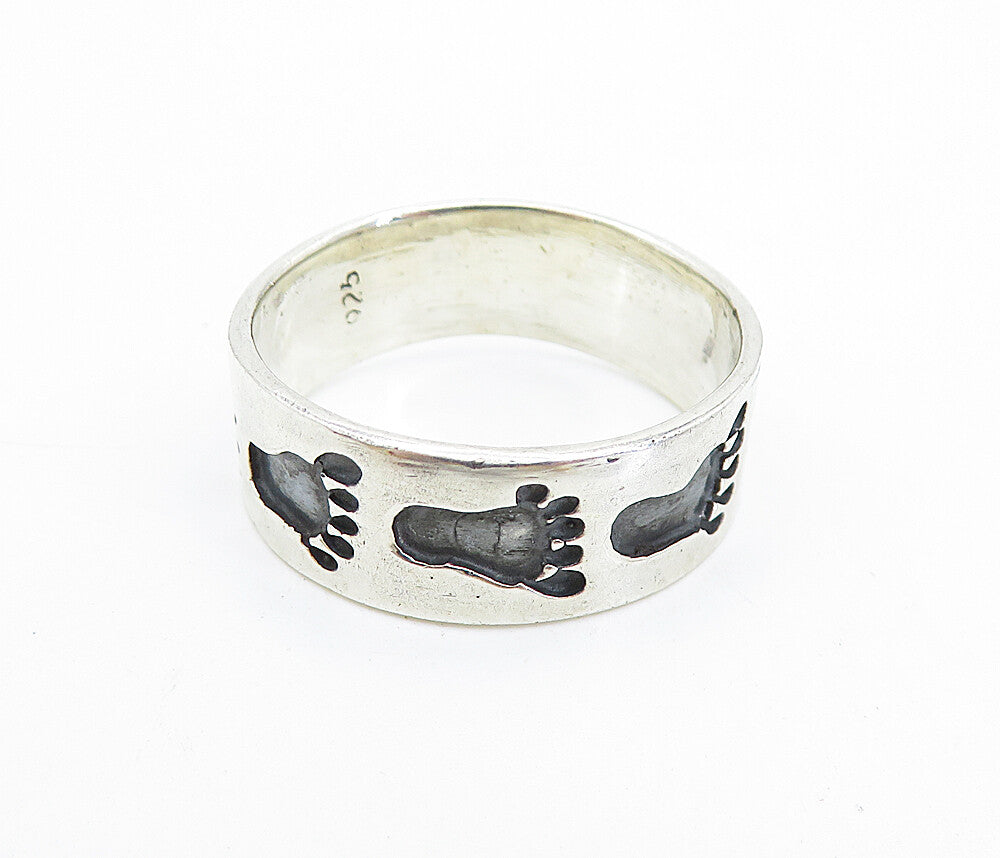 925 Sterling Silver  Vintage Shiny Footprints Pattern Band Ring Sz 10.5 RG7444