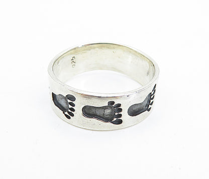 925 Sterling Silver  Vintage Shiny Footprints Pattern Band Ring Sz 10.5 RG7444