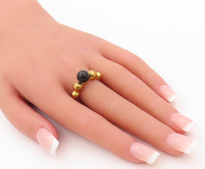 925 Sterling Silver Vintage Ring Gold Plated Designer Onyx Bead  Sz 7  RG30317